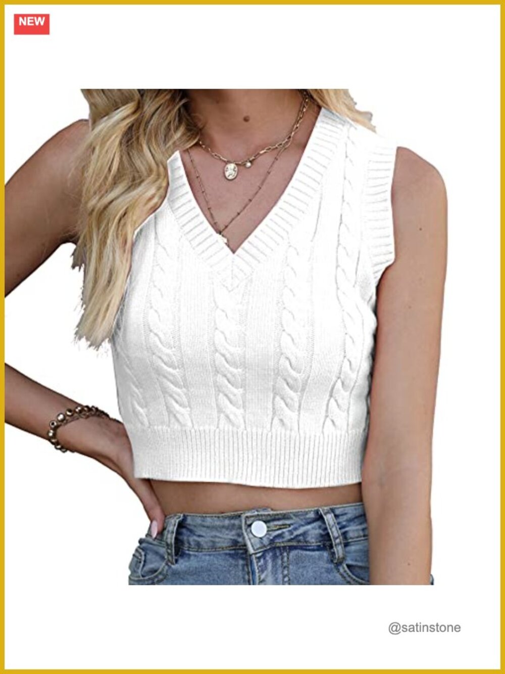 V-Neck Knit Sweater Vest Sleeveless Crop Slim Fit Casual Chic